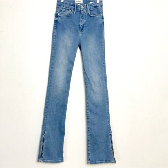 Frame Le Super High Mini Boot Slit-Hem Jeans In Danbury 24 - Picture 1 of 10